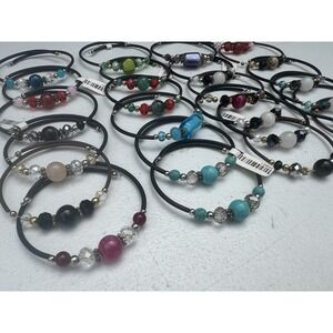 Beaded Memory Wire Bracelet Wrap Multicolor Glass Crystal Stone Variety‎ Lot 24